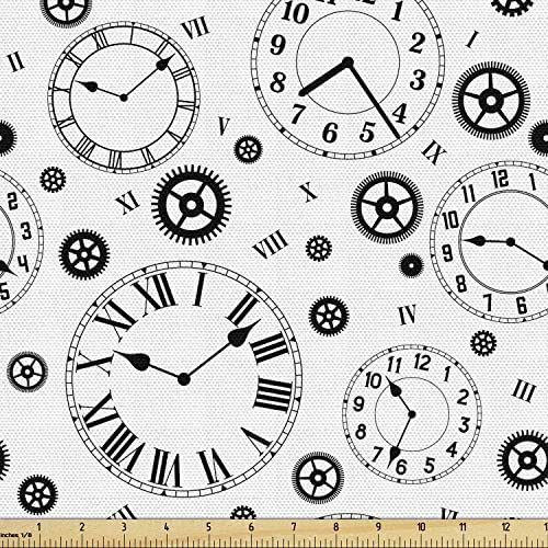 Часова плат Ambesonne от Ярд, Тема Часови механизми с Шестеренками, Римски цифри, с часовников механизъм с Таймер, Монохромен Модел,