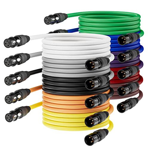Кабели AuxLink XLR 15 фута и 6 броя в опаковка, Микрофон, кабел от мъжа към жената, Кабел за динамиката на XLR 6 Цвята, с Позлатени