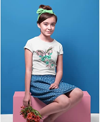MISS POPULAR Girls, 4 опаковки Супер Меки Тениски с къс ръкав и Принтом под формата на Дъгата Пеперуда, Сладък Дизайн, Сладък Дизайн