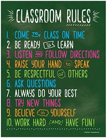 ZOCO - Плакат с правилата за поведение в класната стая - Ламиниран, 17x22 инча - Плакат с правилата за поведение в клас за гимназия