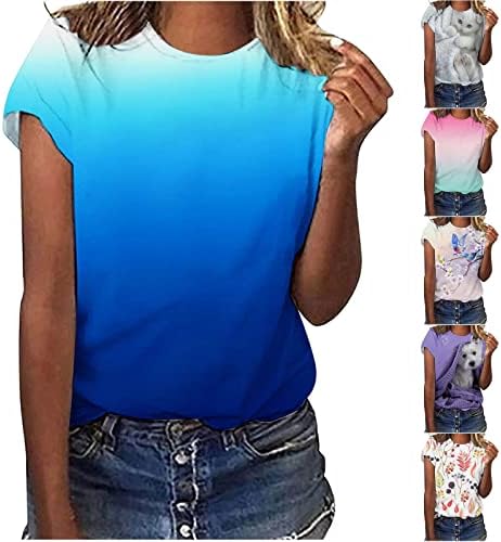 Летни Тениски Вратовръзка Боядисват за Жени, Свободни Ежедневни Ризи с Къс Ръкав и кръгло Деколте, Леки Меки Върхове, Блузи