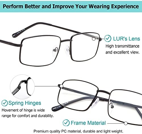 LUR 3 опаковки на метални очила за четене + 7 опаковки очила за четене без рамки (общо 10 двойки ридеров + 0,50)