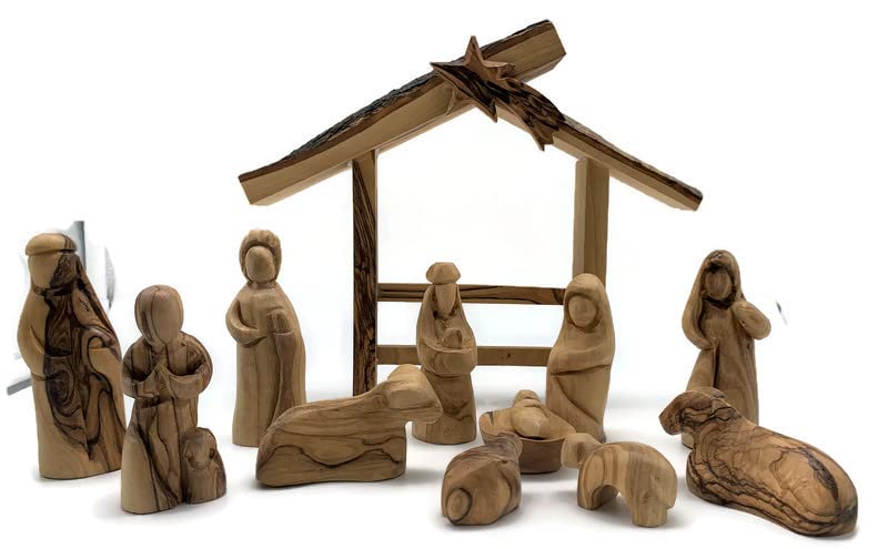 Коледен Коледен комплект за дома, Коледа, Определени от Маслиново дърво на Светите Земи от Витлеем, 13 предмети, Дървени Коледна