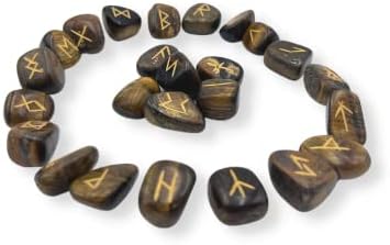 Набор от Рунически Камъни с Гравирани GEMSCITE Gemstone [25 бр.], с Алфавитами на Древния Футарка и 1 Махало | Размер: 15-20 мм