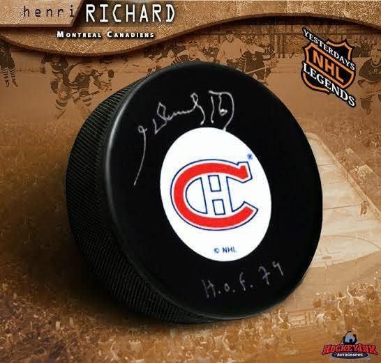 Ришар АНРИ Подписа и написа Монреал Канадиенс Оригинални шест дена - за Миене на НХЛ с автограф