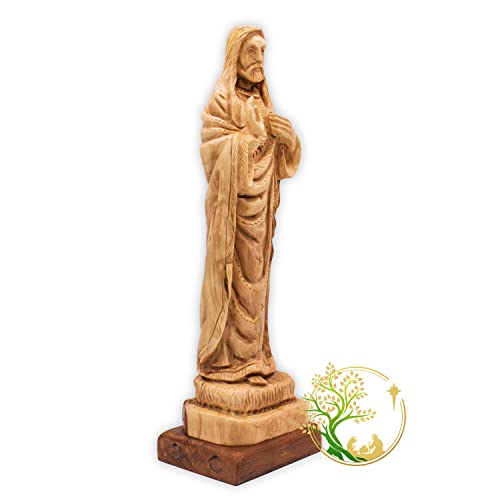Статуетка на светото Сърце на Исус | на Нашия Господ, Спасител, Исус Христос, Статуетка от маслиново дърво от Светите Земи | Идеален Великден религиозен подарък
