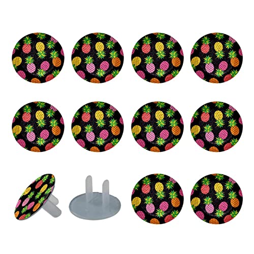 Разноцветни капачки за контакти с плодове и ананас, 12 опаковки - Защитни капачки за контакти, за деца – Здрави и устойчиви – Лесно