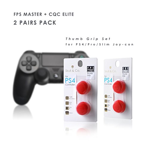 Череп и Ко. Дръжки за палеца CQC и FPS, Покриване на Джойстик аналогов джойстик за PS4 / Slim / Pro Joy-con (контролер) - Червен,
