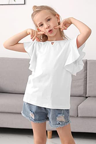 Туника GORLYA за момичета, Блузи с ръкави-пеперуди, Ежедневни Однотонная Тениска, Блуза за деца от 4 до 14 години