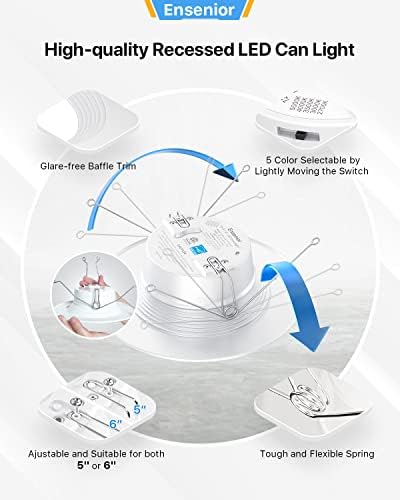 Ensenior 12 Опаковъчни led осветителни тела за подобряване на вградено осветление, лампа с регулируема яркост 5/6 см, прозрачен бяло 6000 К, метална преграда, 12 W = 110 W, 1100ЛМ–FCC,