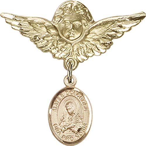 Детски икона Jewels Мания за талисман Mater Dolorosa и пин Ангел с крила | Детски иконата със златен пълнеж с талисман Mater Dolorosa