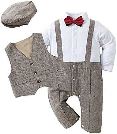 Комплект дрехи Kgurtagh за малки момчета, едно Парче гащеризон, Елек, Поема и носи вратовръзка (от 0 до 2 години)