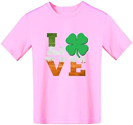 Детски Памучен t риза с къси ръкави и принтом на Деня на Свети Патрик за малки момичета И Момчета, Пуловер, Дрехи с дълги ръкави за момчета от 6 години (розово, 5-6 годин