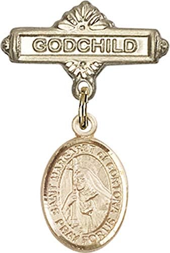 Детски икона Jewels Мания за талисман на Св. Маргарет Кортонской и иконата Кръщелница | Детски икона от 14-каратово злато с талисман