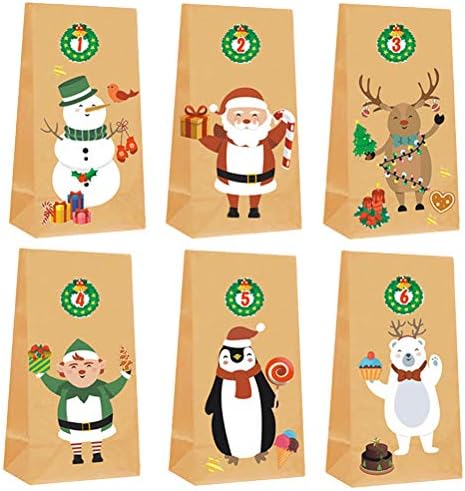 6шт Коледна Сладкиши, Десертни Опаковки Деца DIY Подаръчни Хартиени торби със Стикери Коледна Украса