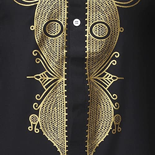 HEFASDM Мъжки Ризи с дълъг ръкав в африканския стил Дашики С Традиционния Златен Принтом копчета