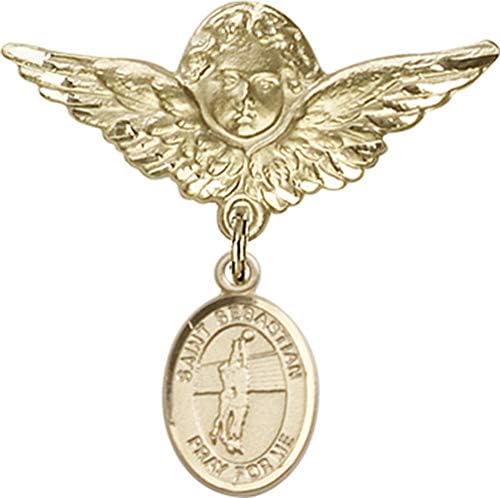 Иконата на детето Jewels Мания волейбольным чар на Св. Себастиан и икона на Ангел с крила | Икона детето си от 14-каратово злато