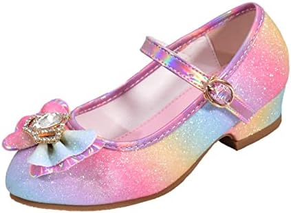 Детски обувки, Блестящи Сандали с диаманти, Обувки на Принцесата на висок ток с лък, Демонстрации на обувки на принцесата, Ботуши за малки момичета (Розово, 4,5 размер