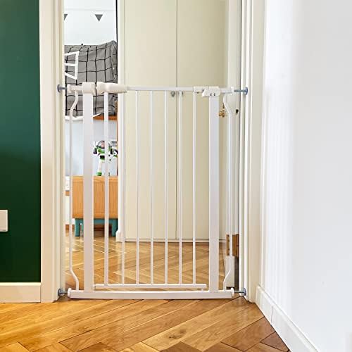 Удобни преходни защитни врати за врати отвори и стълби с функция за автоматично затваряне/на задържане в отворено състояние, Различни размери, Бял цвят.
