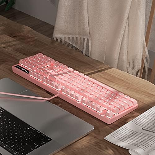 Детска клавиатура MageGee Pink Жични клавиатура USB, Нова клавиатурата е с регулируема подсветка Mechanical Буря, Брызгозащищенная, идеален за игри на вашия КОМПЮТЪР/лаптоп / MA