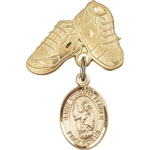 Детски иконата със златен пълнеж с чар Свети Винсент Ферера и игла за детски сапожек 1 X 5/8 инча