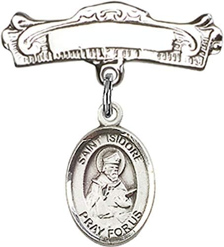 Детски икона Jewels Мания амулетом Свети Исидора Севильского и извита полирани игла за иконата | Детски иконата е от сребро с Амулетом