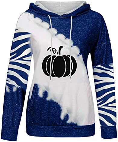 Ruziyoog Блузи с Качулка във формата на Тикви за Хелоуин за Жени, Пуловер Райе с Дълъг Ръкав, Ризи с Цветен Блок, Празнични Ежедневни