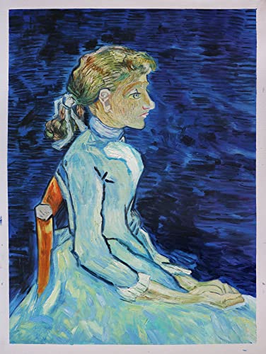 Портрет на Adelin Рав - репродукция на маслени картини на Винсент ван Гог, написана на ръка, седнала млада жена в синя рокля, срамежлив