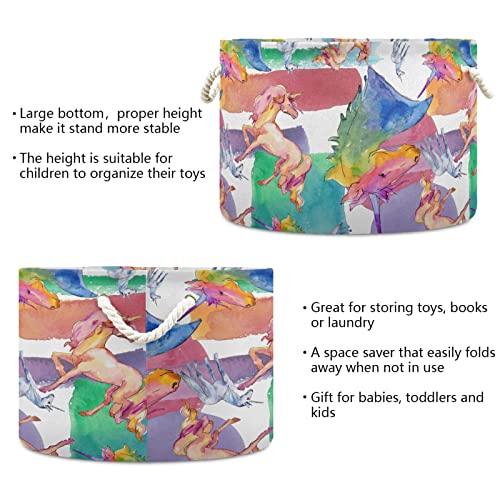 ALAZA Rainbow Unicorn, Акварел Кошница За съхранение на Коне Подаръчни Кошници Голяма Сгъваема Кошница за дрехи с дръжка, 20x20x14 инча
