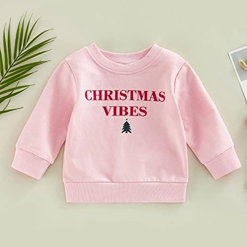 Коледно Облекло За Малки Момичета, Розова Hoody с дълъг ръкав, Пуловер с кръгло деколте, Коледна Риза на Дядо Коледа, Блузи, Зимни