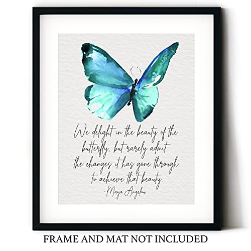 Цитат на Мая Angelou 'Ние се възхищаваме на красотата на пеперудата' Акварел фигура на стената | Светъл Неутрален Принт 11x14 БЕЗ