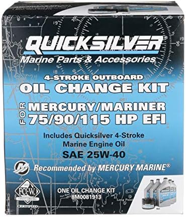 Комплект за смяна на масло Quicksilver 25W-40 за 4-тактов извънбордови двигатели Mercury обем 1,7 л с мощност 75 л. с., 90 л. с.