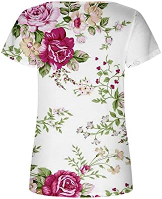 Comigeewa в памучна Блуза-Тениска за Момичета с Къс Ръкав, V-Образно Квадратни деколтета, Цветен Модел, Свободна Блуза Свободно,