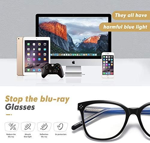 HILBALM Сини Светозащитные Очила Дамски и Мъжки Компютърни Очила рамки за очила (Черен)