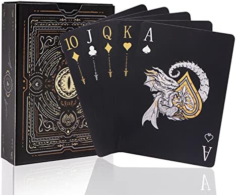 WJPC Лесно Перетасовывающие Непромокаеми Пластмасови карти за Игра, Стръмни Покер карти Black Dragon за игри и партита, Тесте карти