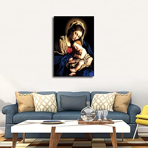 Дева мария и Младенецът, Майка с Младенеца, Исус Христос, Плакати, рисунки върху Платно, Печат, монтаж на стена Изкуство за Всекидневната,