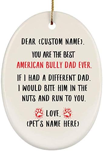 Персонални Подаръци с Потребителски име на Американския Тормоз за Кучета Татко Подаръци 2023 Коледно Дърво Украса Овални Керамика