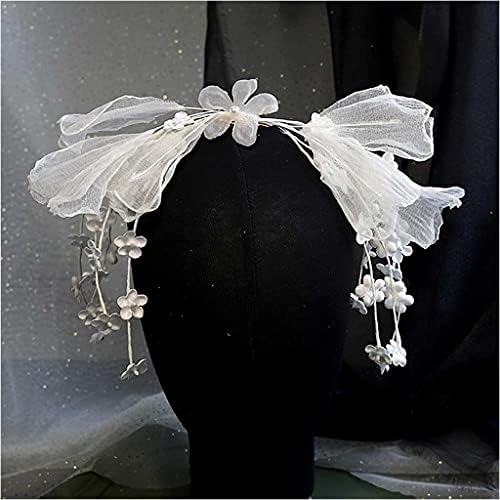 WPYYI Лейси лента за коса с цветя модел, обеци-халки, украса за коса, сватбена прическа, аксесоари за булката