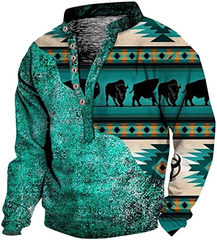 Мъжки Пуловер с 3D Дигитален Печат и Яка-часова, Блузи, Ежедневни Модна Тениска с V-образно деколте на 6 Копчета, Свободна Реколта Hoody