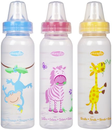 Стандартна бутилка с соской Evenflo Zoo Friends 3 Броя, 8 унции (Цветовете може да варират)