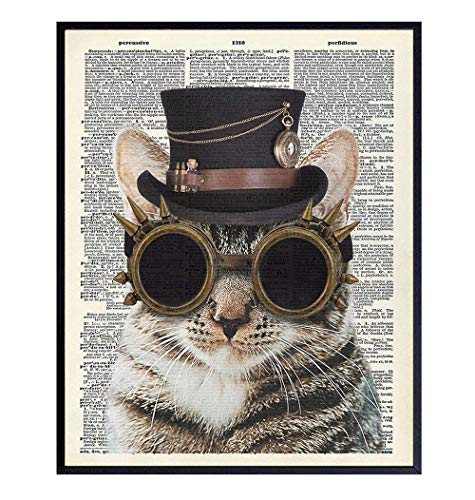 Стенен арт с котка в стил steampunk - Забавен Принт в готически стил за спалнята, офиса, ветеринарен лекар - Подарък за ветеринарен