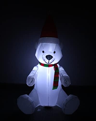 Стоки BZB 4 Метра Височина, Осветена Коледна Надуваем Бяла Мечка с Шапка Led Художествена Украса на Двора