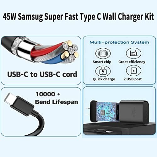 <2023 Новост> S23 Ultra Charger Сверхбыстрое Зарядно устройство Type C с 5-футовым кабел USB-C Подкрепа Samsung Charger Бързо зареждане