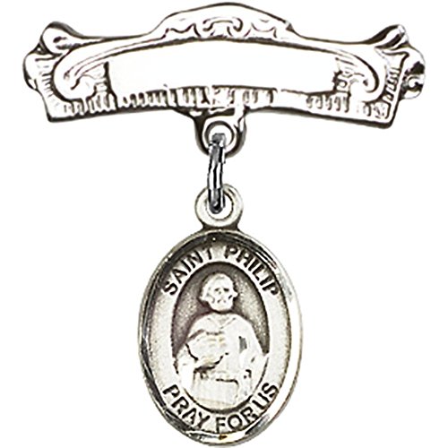 Детски икона от Сребро с Талисман на Свети Апостол Филип и Извити Полирани игла за Икона 7/8 X 7/8 инча
