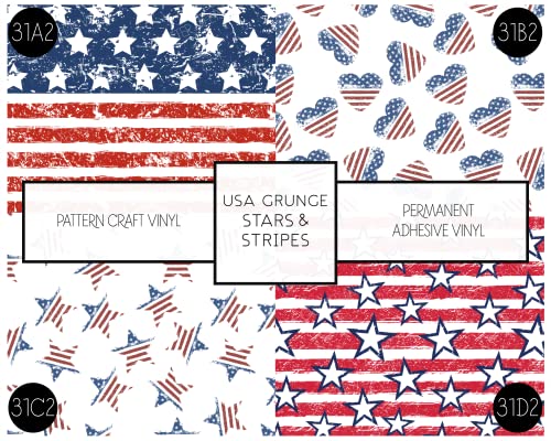 Гръндж Американски Флаг Модел Винил Перманентен Лепило за Винил Комплект Star Лента 8 Листа 12x12 Работи с Всички Резаками за Бродерия