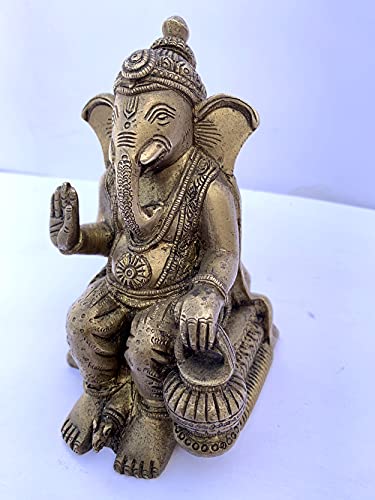 Латунная Статуя На Ганеша, Статуя На Седнал Ганеша, Фигурки На Идоли Ganapati, Антични Художествени Религиозен Идол, Старинни Индийски