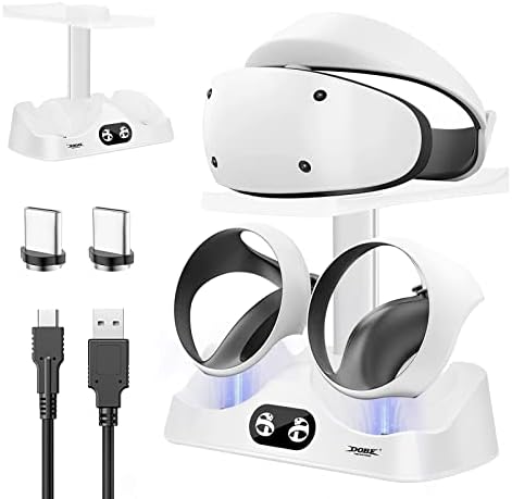 Зарядно устройство ще захранване на зарядно устройство за PS5 VR2 Sense, зарядно устройство PS5 VR2 с притежателя на слушалка, Поставка