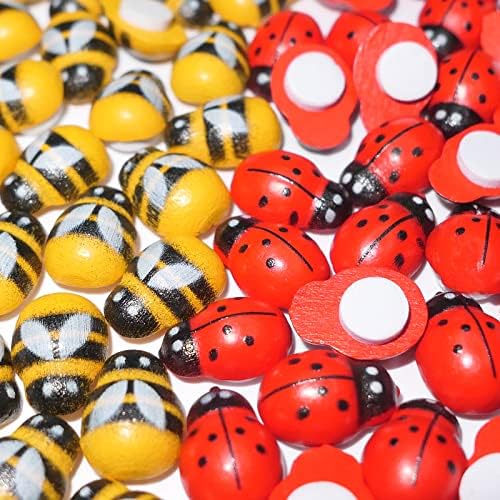 Мини Дървени пчелите и ladybugs HADDIY за Бродерия, 200 броя, Малки Самозалепващи мини-етикети Пчели за украса, Scrapbooking и партита