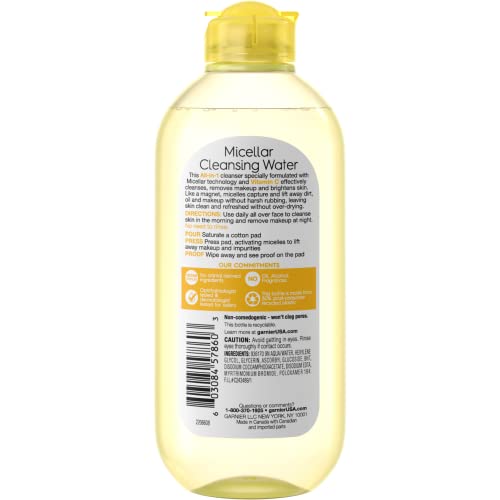 Мицеллярная вода Garnier SkinActive с витамин С Почистващо средство за лице и грим, 13,5 течни унции (400 мл), 1 порция (Опаковка