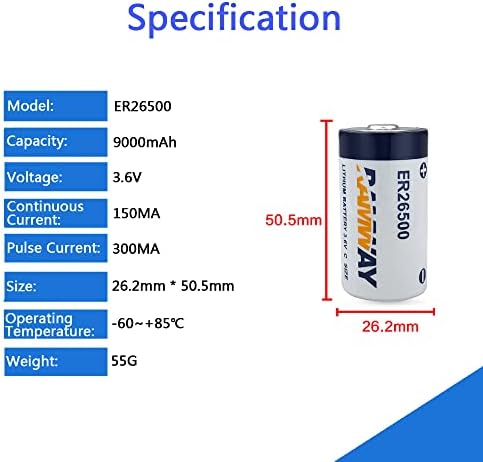 STEPMAX (4 опаковки) ER26500 3,6 9000 mah Литиева Батерия с голям Капацитет C Размер Тионилхлоридная Батерия Замени SAFT LS26500